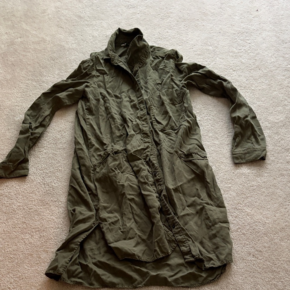 Olive Green Long Lightweight shirt dress